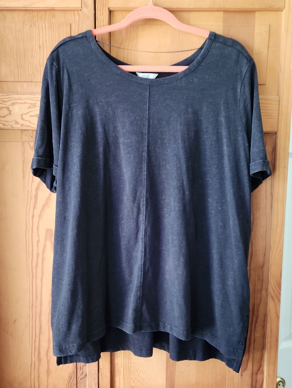 Women's Acid Washed Black Short Sleeve Scoop Neck Top